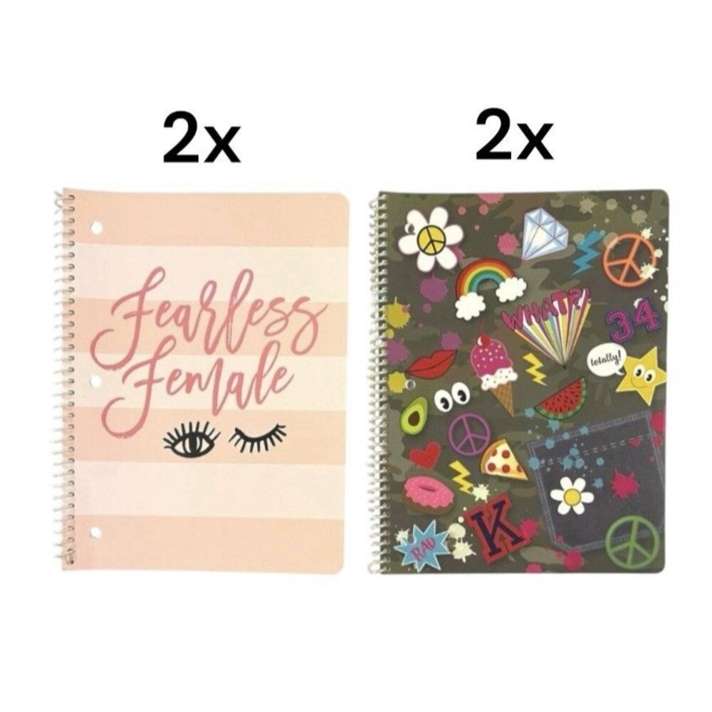 4x Decorative Spiral Notebooks -Fearless Female and Peace Sign